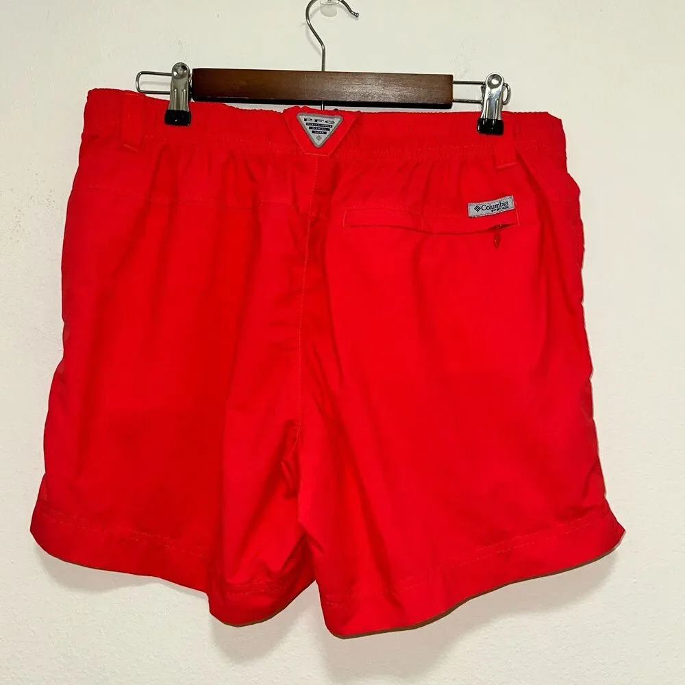 Columbia PFG Shorts Mens L Red Orange Nylon Drawstring Swim Outdoor‎ Hike